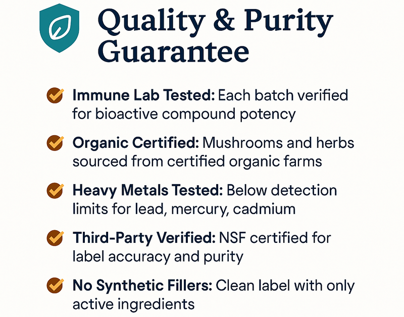 Quality and purity guarantee details on a white background